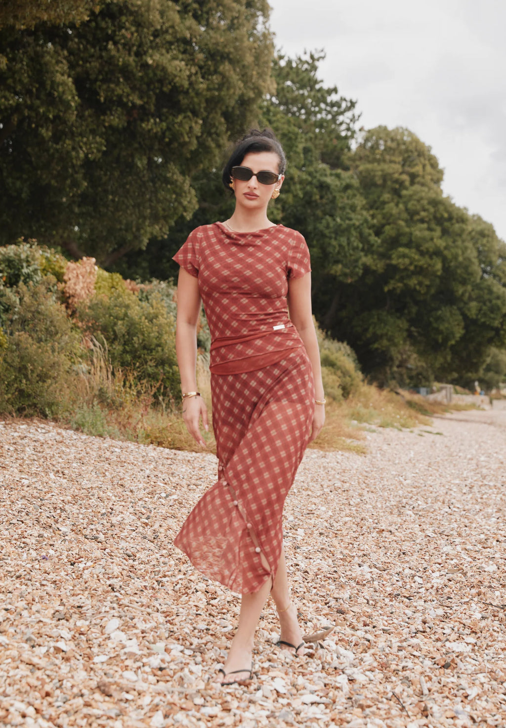 Retro Check Mesh Top